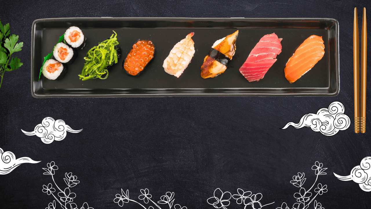 Plate of assorted sushi and avocado